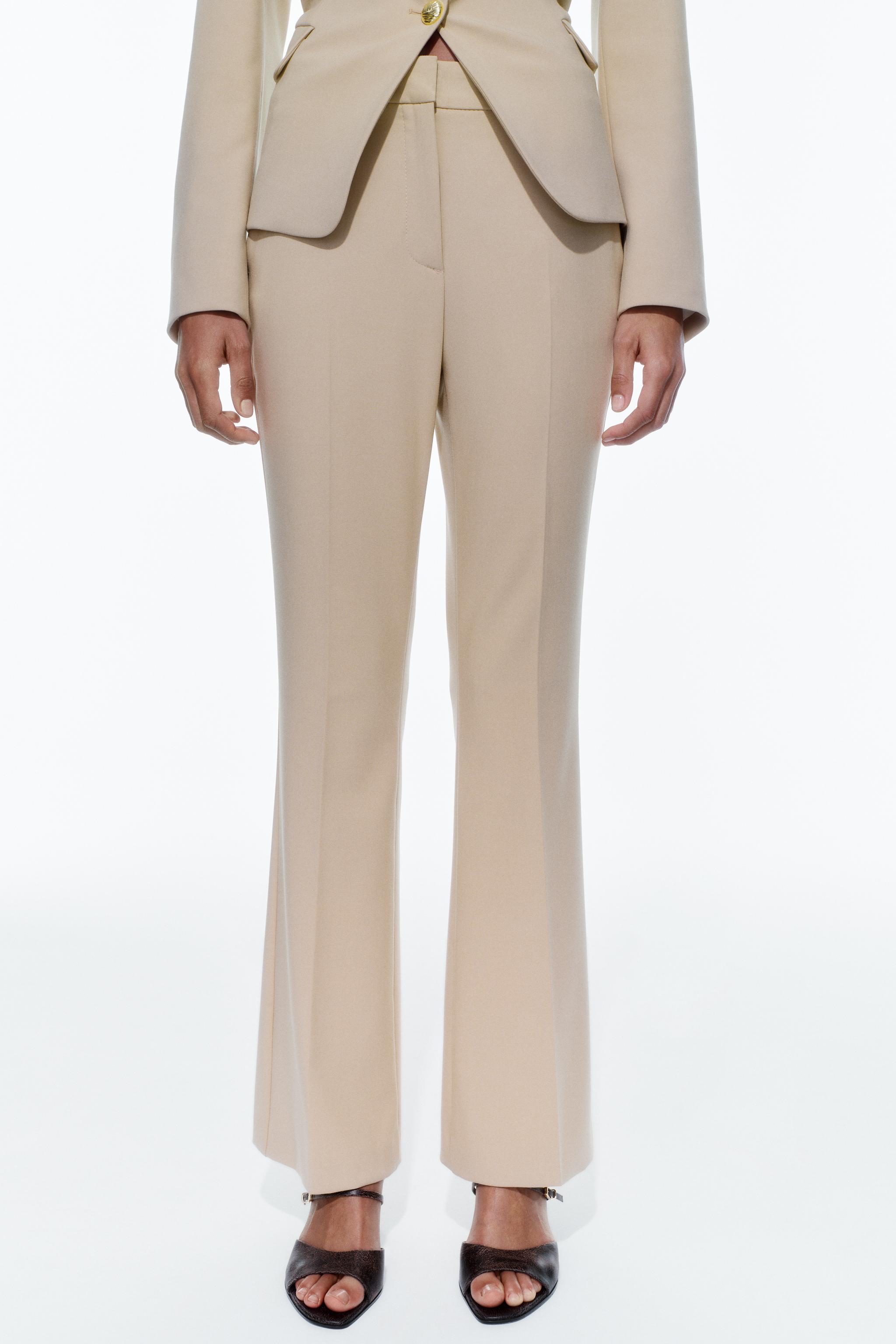 Zara High Waisted Flat Front Pants w/ Gold Button Detail Size Medium 