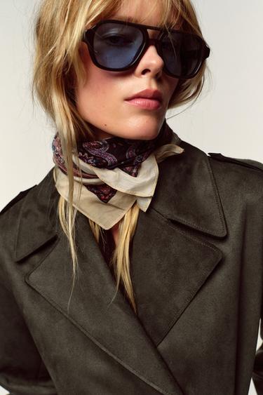 TRENCH LONG ASPECT DAIM - Kaki de Zara - Image 3