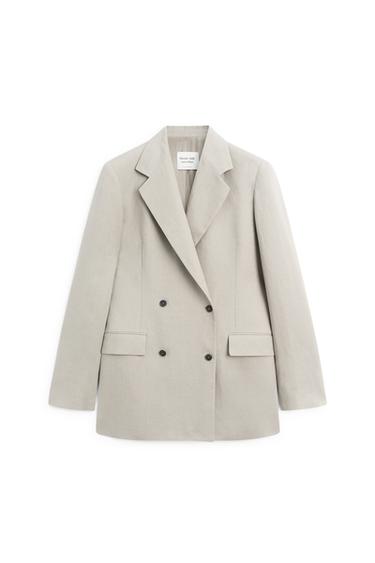 Zara 100% linen double-breasted suit blazer - LIMITED EDITION - Gray
