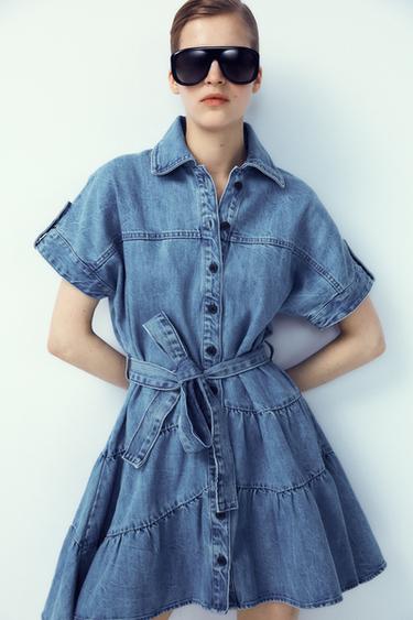 VESTIDO DENIM CINTURÓN - Azul medio de Zara - Imagen 0