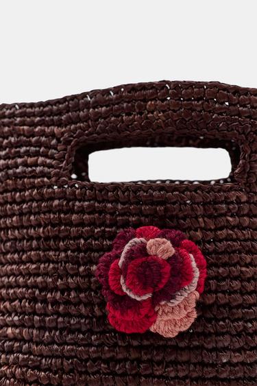 MINI SAC EN RAPHIA FLEUR CROCHET - Marron de Zara - Image 4