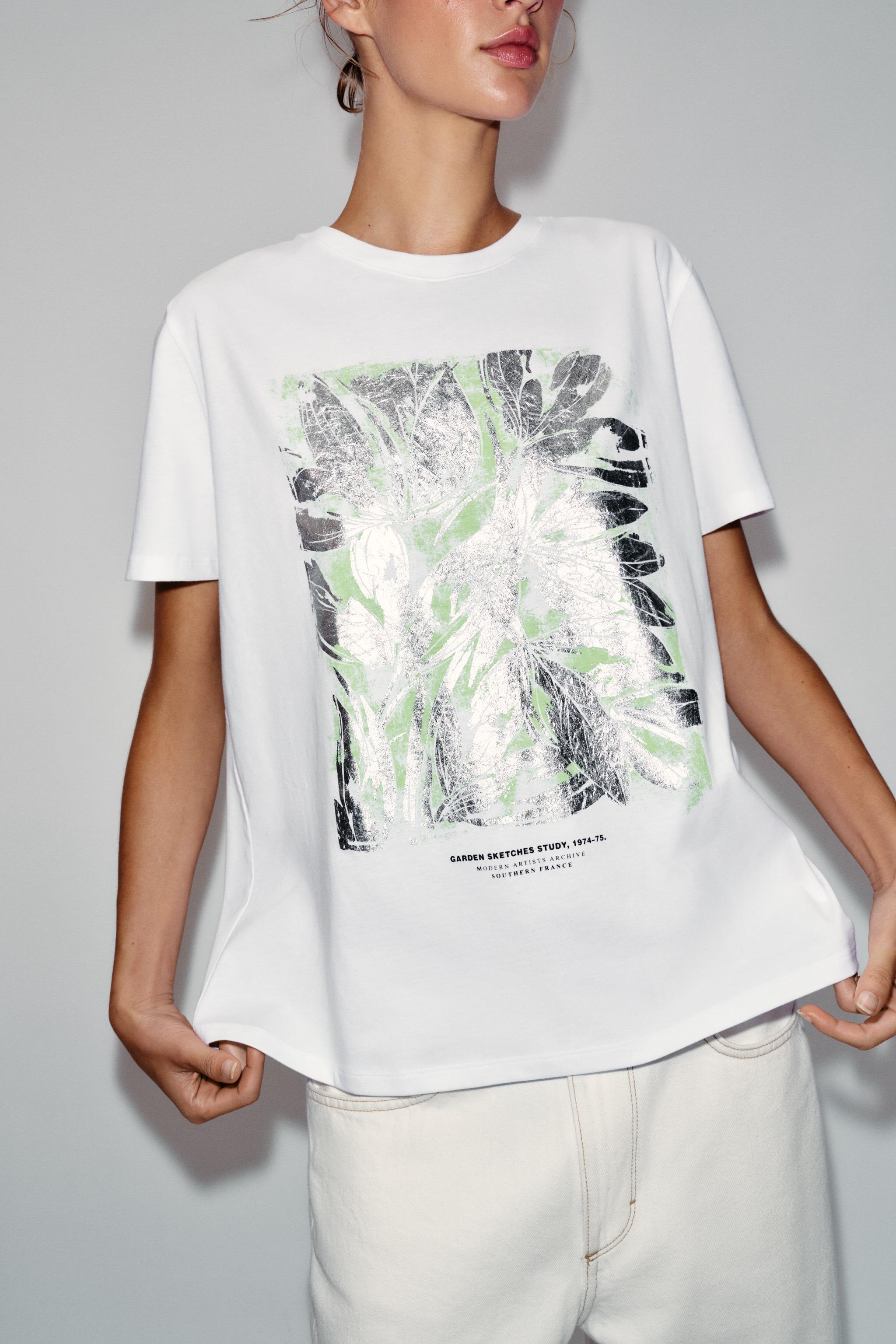 METALLIC SHORT SLEEVE T-SHIRT — Silver
