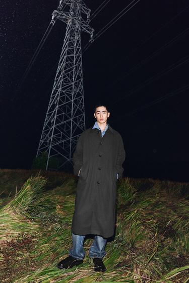 Zara 二合一拼接風衣 - 黑色