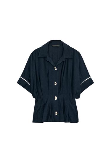 CONTRAST PIPING PLEATED SHIRT - Navy blue by Zara