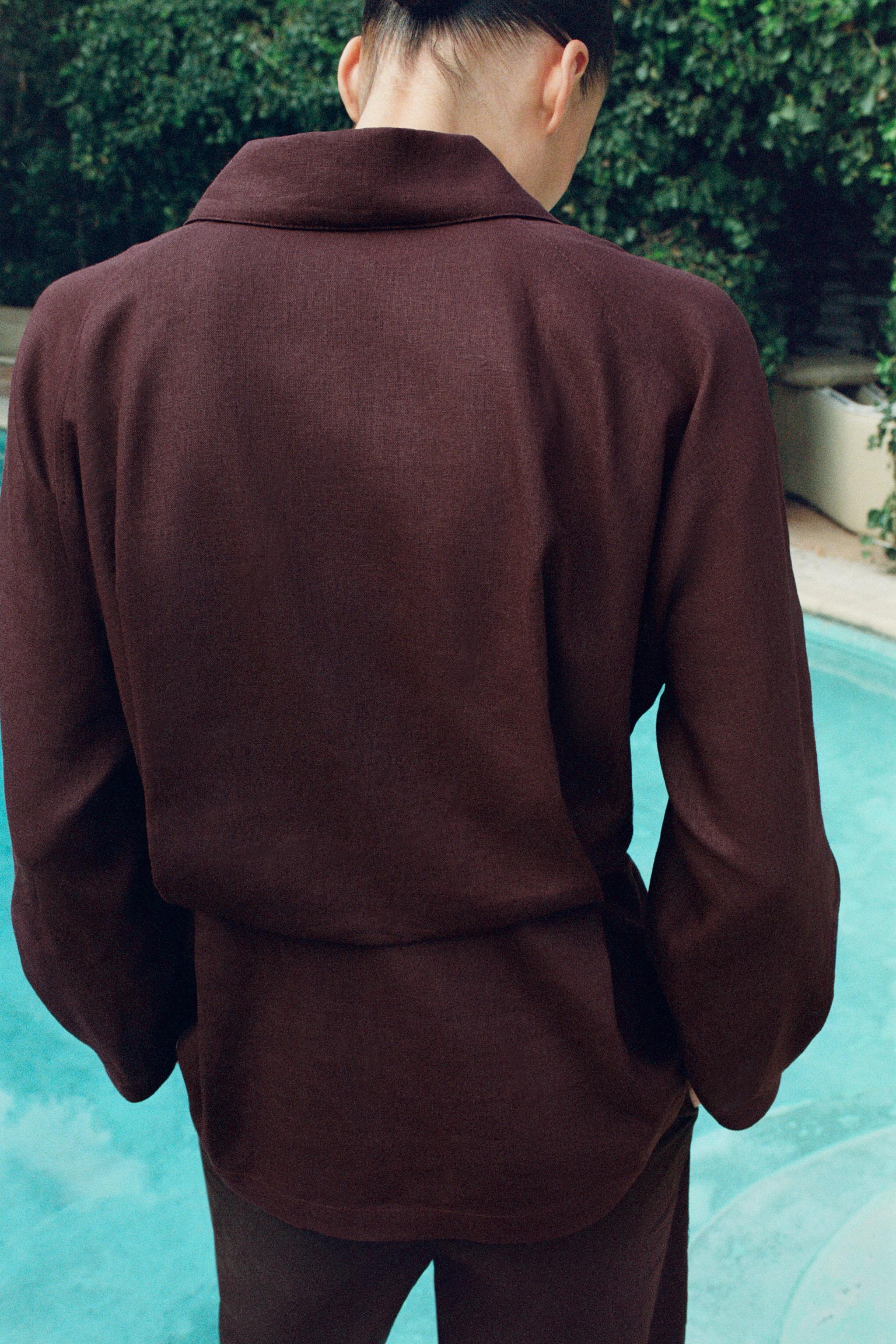 LINEN BLEND BACK PLEAT JACKET