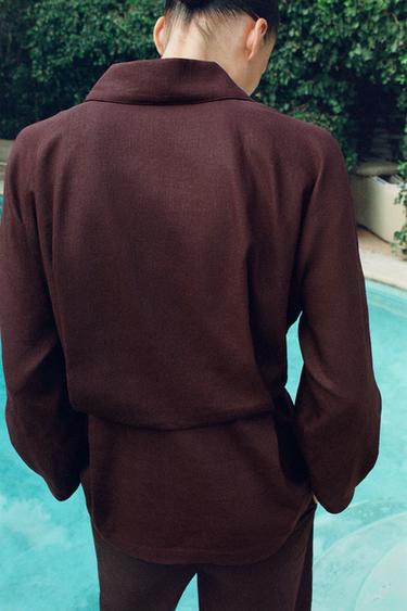 Zara LINEN BLEND BACK PLEAT JACKET - Eggplant