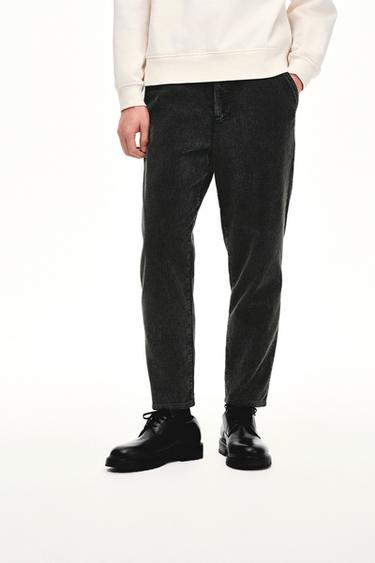 Zara 燈芯絨錐形長褲 - 深灰色