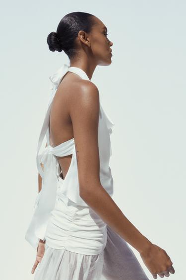 TOP SATINÉ HALTER - Blanc de Zara - Image 2