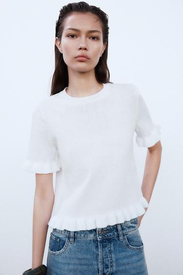 HAUT EN MAILLE À VOLANTS - Blanc de Zara - Image 2