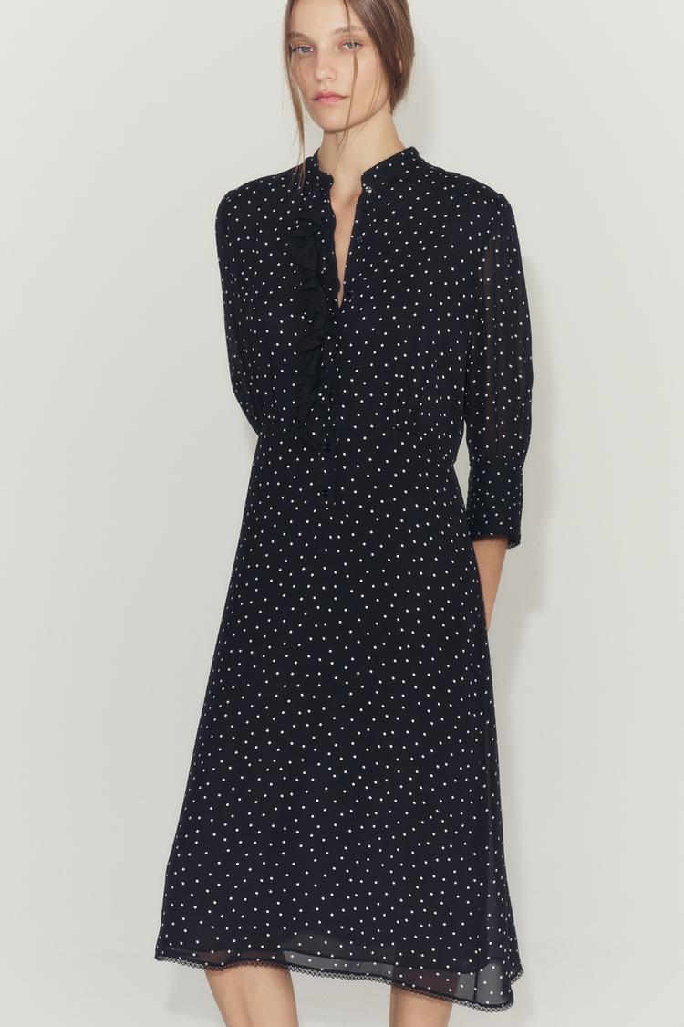 VESTIDO CON ESTAMPADO DE LUNARES Y VOLANTES - COLECCIÓN ZW
