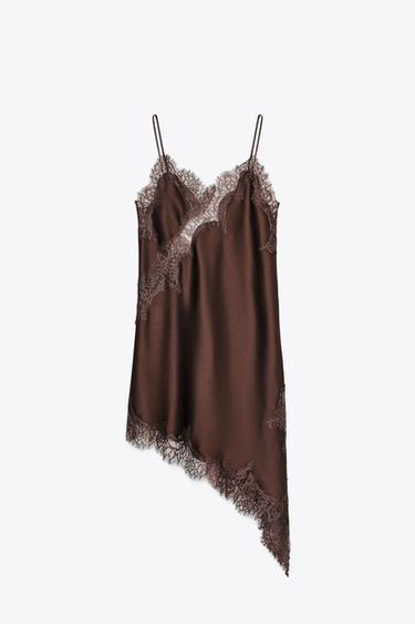VESTIDO ASIMÉTRICO ENCAJE ZW COLLECTION - Marrón de Zara - Imagen 0