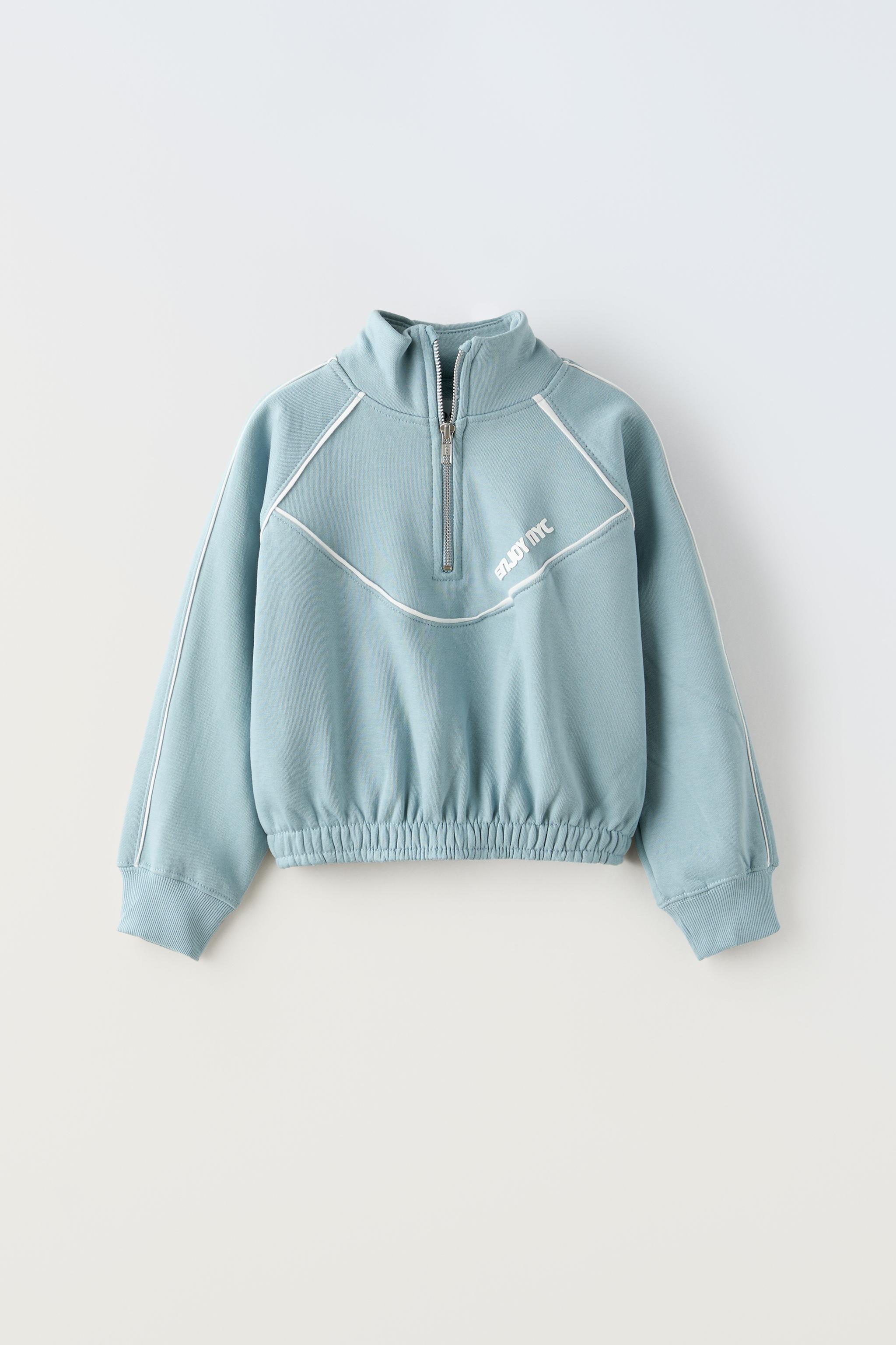 RAISED TEXT SEAMED SWEATSHIRT - Mid-blue