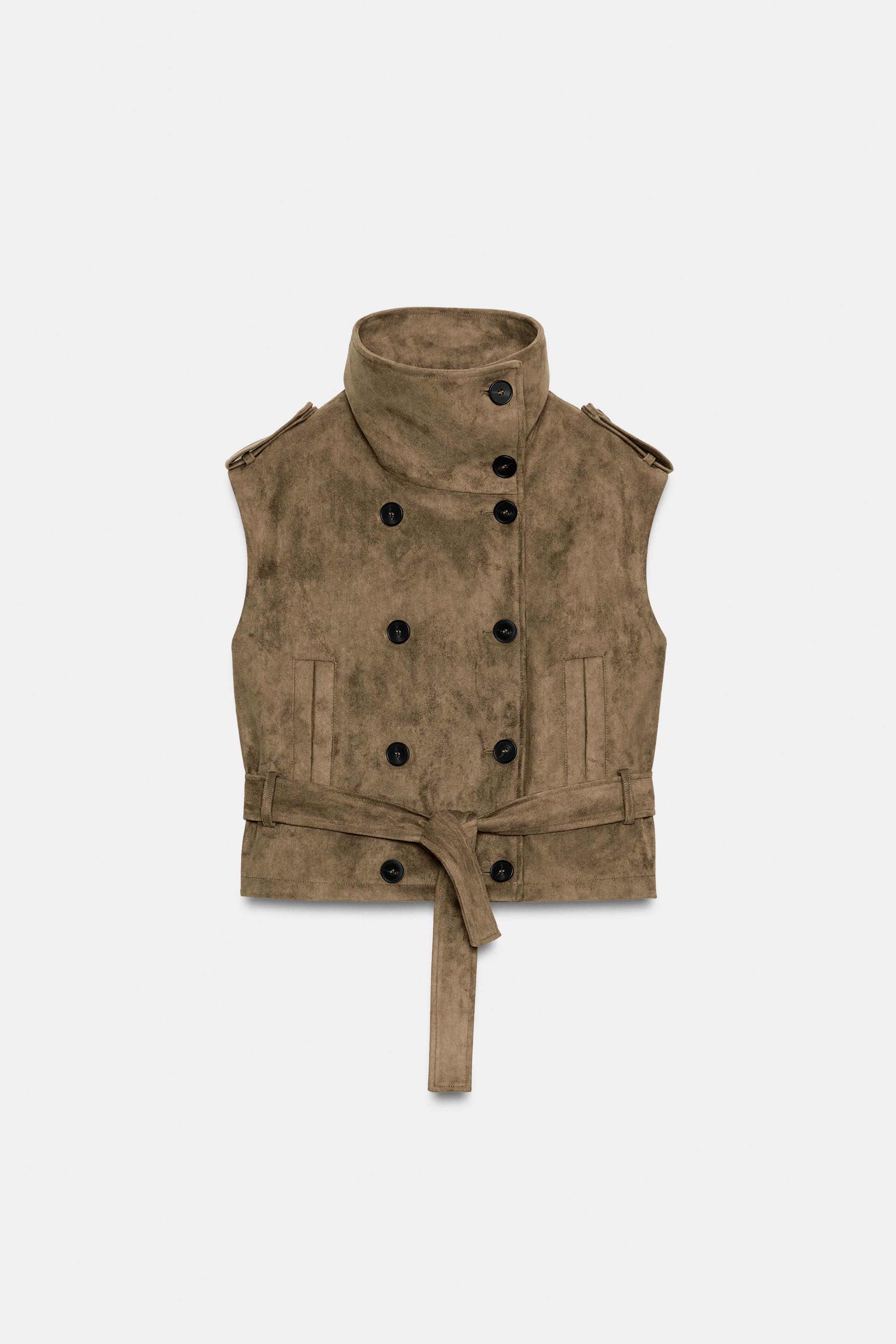Zara Suni Süet Kemerli Yelek görsel 7