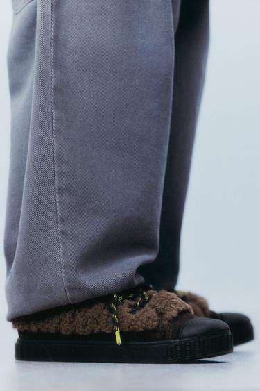FAUX SHEARLING HIGH-TOP SNEAKERS - Brown by Zara