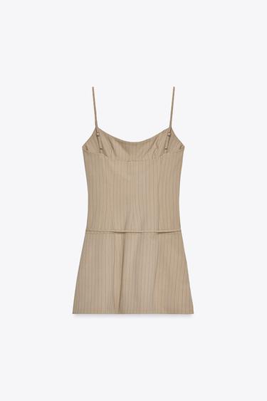 STRIPED PLAYSUIT WITH BELT - camel by Zara - Image 6