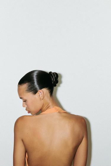 ROBE COURTE HALTÈRE AJOURÉE - Mandarine de Zara - Image 4