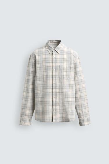 CAMISA REGULAR FIT QUADRADOS - Azul-celeste da Zara - Imagem 0