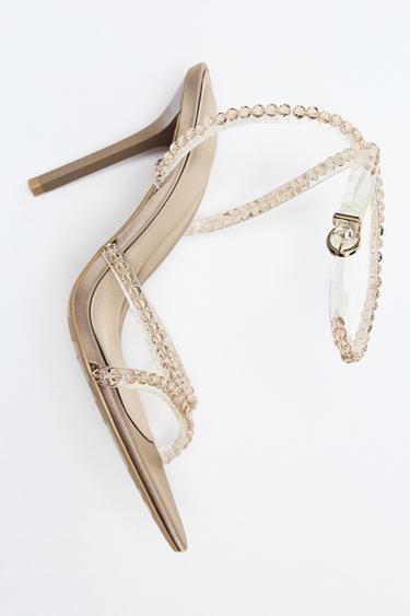 HEELED SANDALS WITH APPLIQUÉS - Taupe Grey by Zara
