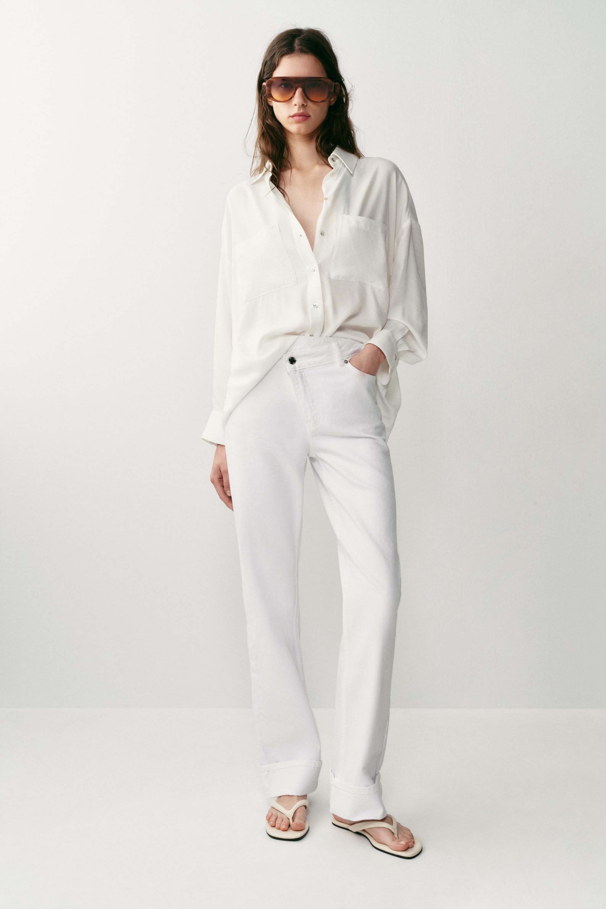 Z.09 STRAIGHT CROSSOVER WAIST HIGH-WAIST FULL LENGTH JEANS — White
