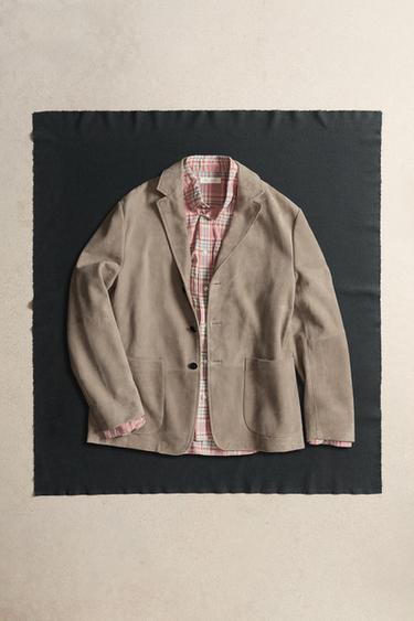 REGULAR FIT SUEDE LEATHER BLAZER - Sand by Zara
