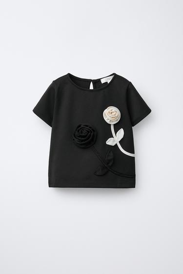 ROMA KNIT FLORAL T-SHIRT - Black by Zara - Image 0