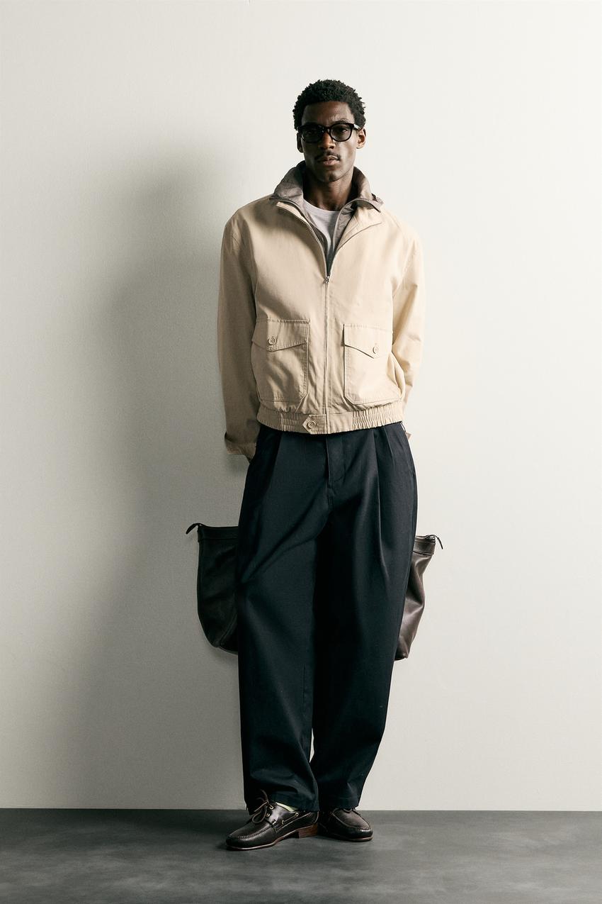 dark sand coloured jacket COTTON-LYOCELL REGULAR FIT JACKET Sand ZARA Singapore