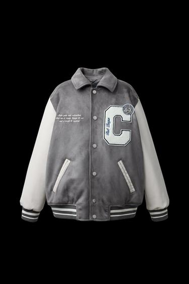 Zara FAUX SUEDE COMBINATION BOMBER JACKET - Gray - Image 0