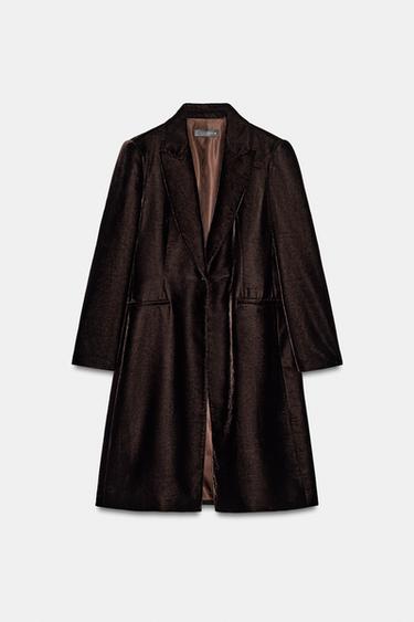 VELVET COAT WITH BUTTON - Dark brown by Zara - Image 0