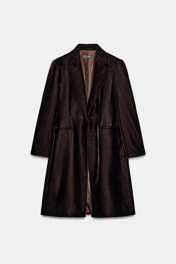 ABRIGO TERCIOPELO BOTÓN - Marrón oscuro de Zara - Imagen 0