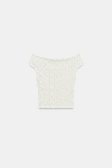 TOP EN DENTELLE À COL BATEAU - Blanc cassé de Zara - Image 4