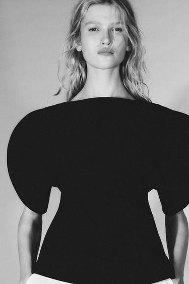 Zara PUFF SLEEVE TOP ZW COLLECTION - Black