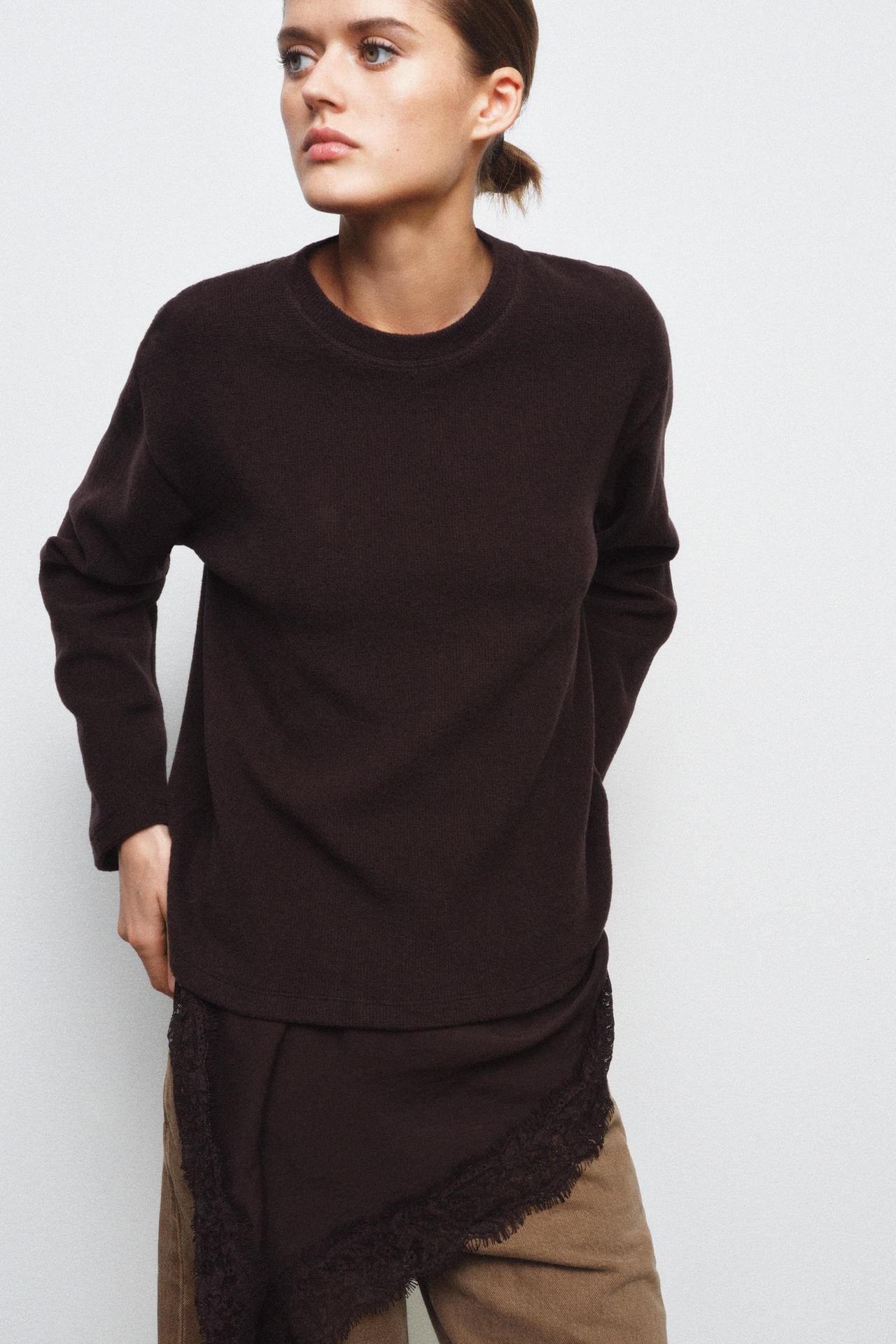 LACE COMBINED TOP — Brown