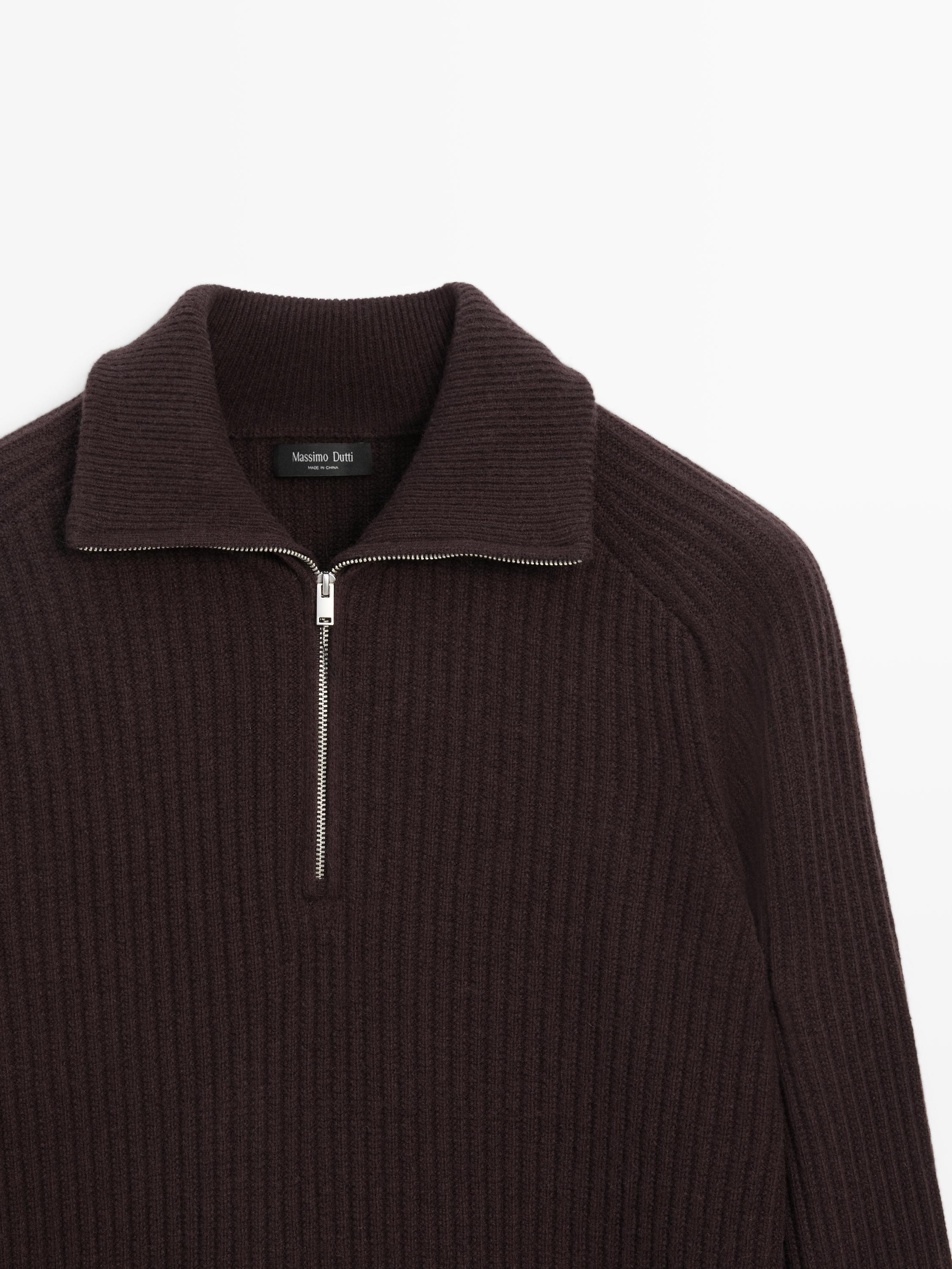 High-neck zip-up jumper wool blend