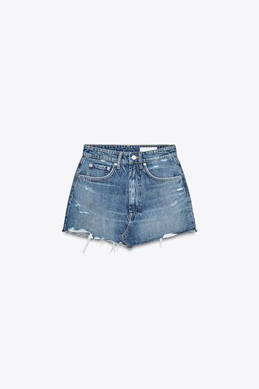 Zara DENIM TRF RIPPED MINI SKIRT - Navy blue