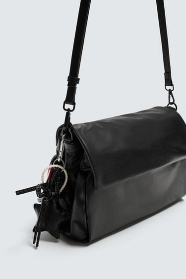 CROSSBODY BAG WITH FLAP AND KEYRING - Black by Zara - Image 2