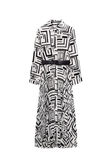 PRINTED SATIN DRESS WITH BELT