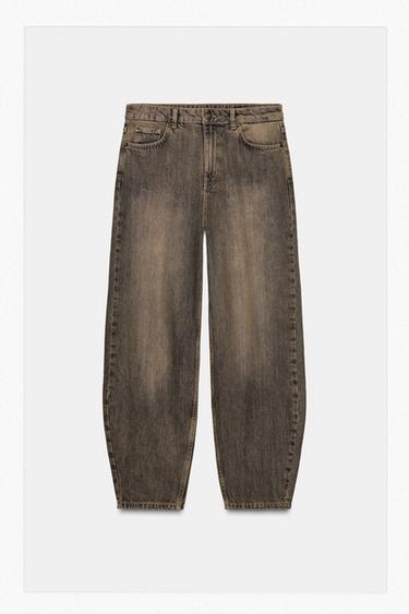 Zara ZW COLLECTION BARREL MID-RISE JEANS - Brown