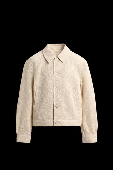 Zara CROCHET TEXTURED JACKET - Ecru - Image 0