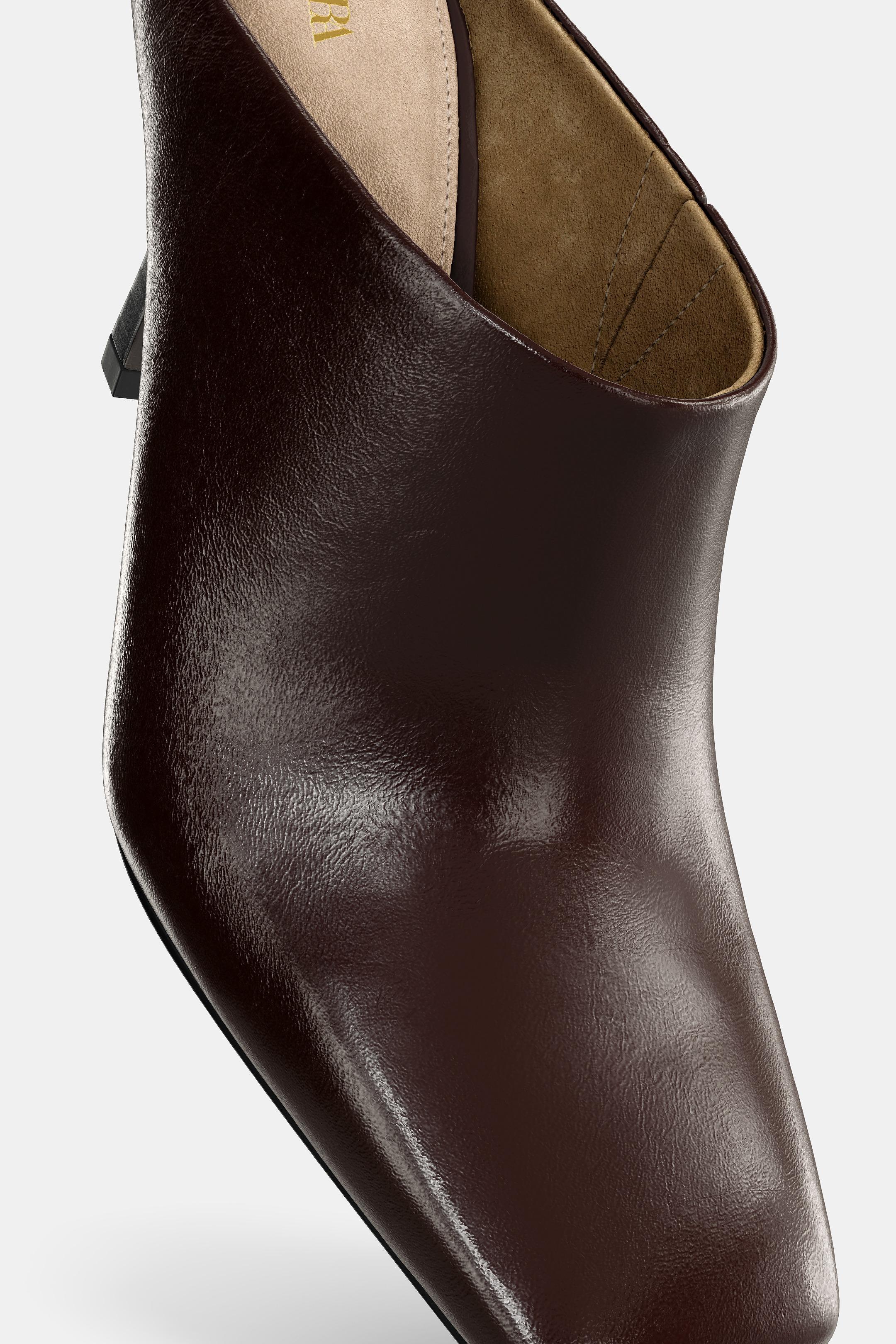 LEATHER MULES WITH SQUARE TOE - Chocolate Brown | ZARA United Kingdom