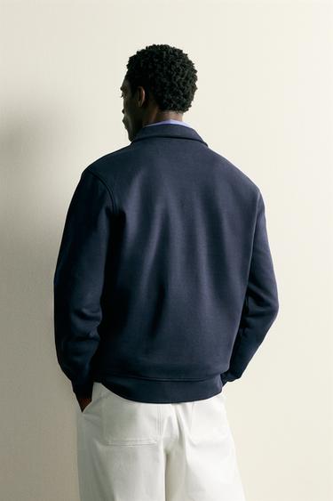 Zara ZIP INTERLOCK POLO SWEATSHIRT - Navy blue