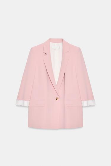 BLAZER WITH ROLLED-UP PRINTED CUFFS - Pink by Zara