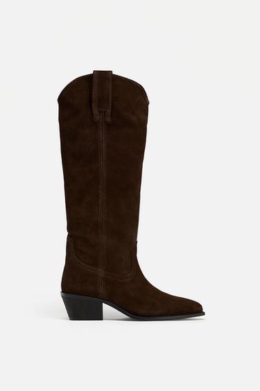 BOTA SERRAJE COWBOY - Marrón Chocolate de Zara