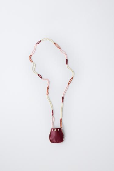 BEADED MINI BAG NECKLACE - Burgundy by Zara