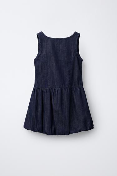Zara DENIM DRESS WITH BALLOON HEM - Blue