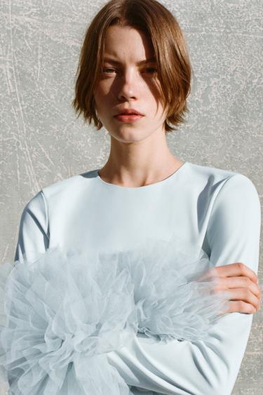 ROBE COURTE POIGNETS EN TULLE AVEC VOLUME - Bleu pastel de Zara - Image 3