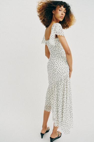 MIDI DRESS WITH DOTS - Black / White by Zara - Image 6