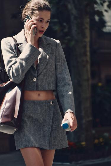 VESTE COURTE FIL MÉTALLISÉ - Gris de Zara