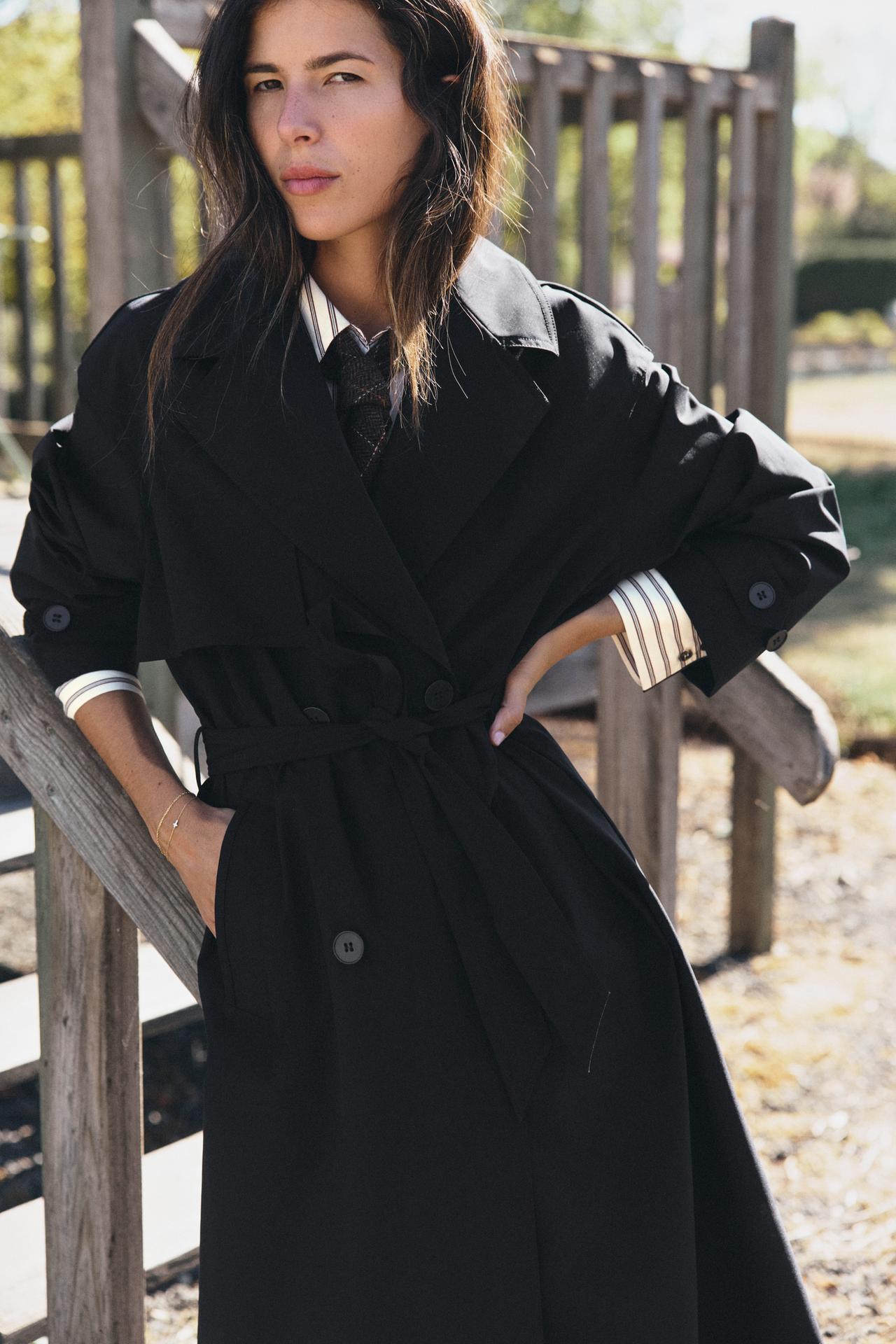 WATER-REPELLENT WINDPROOF TRENCH COAT — Black