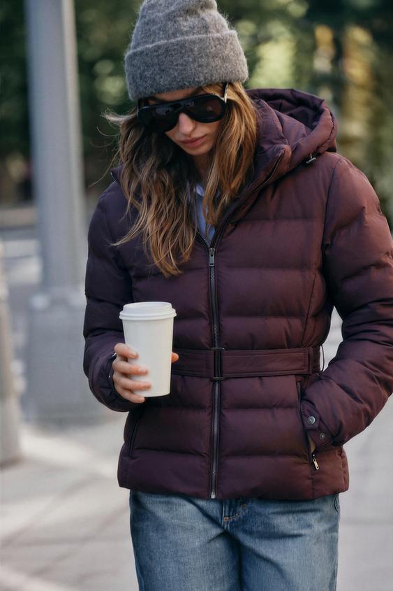 ANORAK MATELASSÉ À CAPUCHE DÉPERLANT ET COUPE-VENT - Aubergine de Zara - Image 3
