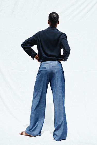 PANTALON LARGE À PASSANTS - Bleu de Zara - Image 3